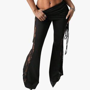 Lace Pants Fold Over Flare Leggings Bell Bottoms Rave Outfits Going Out